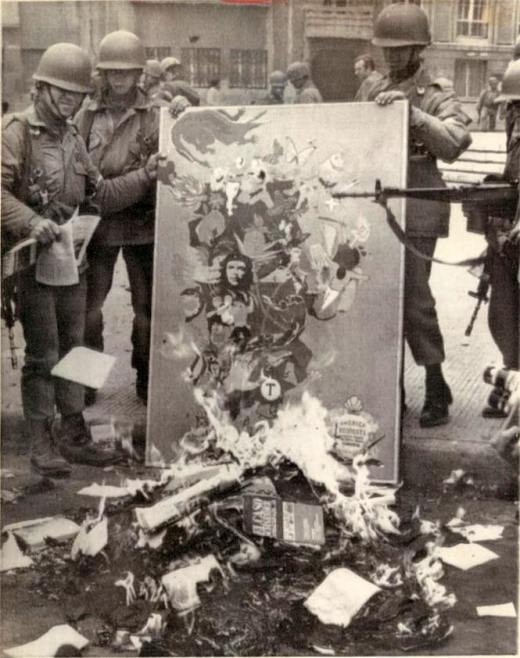 Book burning in Chile 1973